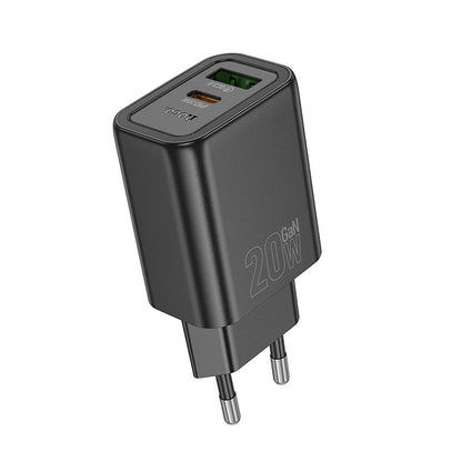 HOCO N61 Network Charger, 20W, 3A, 1 x USB-A - 1 x USB-C, Black