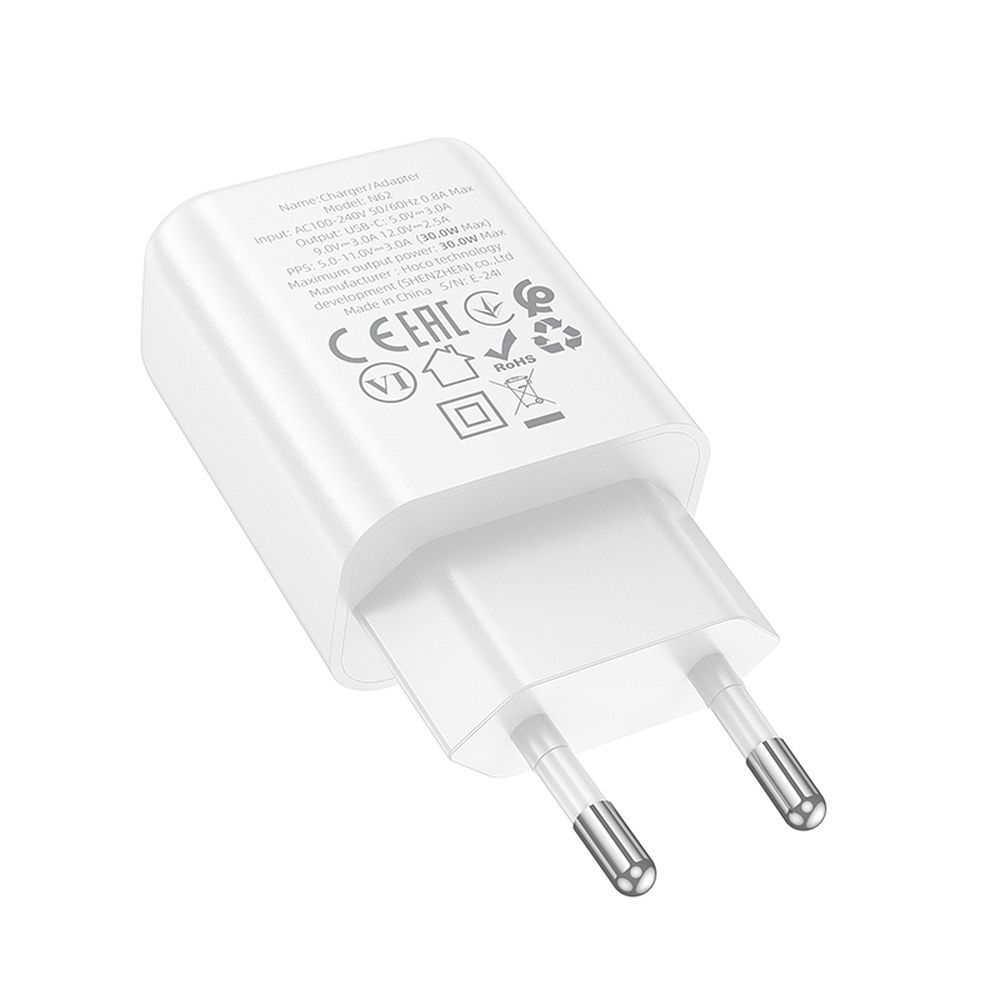 Ładowarka sieciowa HOCO N62, 30W, 3A, 1 x USB-C, Biała