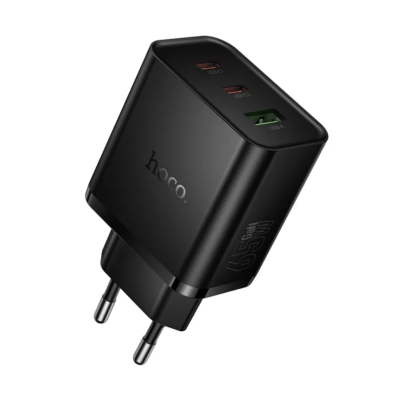 Ładowarka sieciowa HOCO N75, 65W, 3A, 1 x USB-A - 2 x USB-C, Czarny
