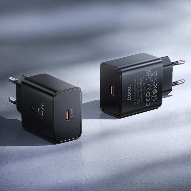 HOCO N77 Wall Charger, 45W, 3A, 1 x USB-C, Black