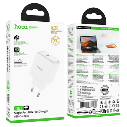 Ładowarka sieciowa HOCO N83, 40W, 3A, 1 x USB-C, Biała