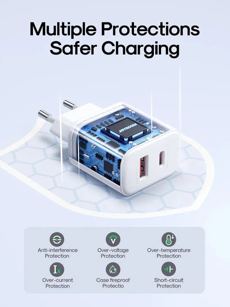 Ładowarka sieciowa Joyroom JR-TCF05, 20W, 3A, 1 x USB-A - 1 x USB-C, Biała