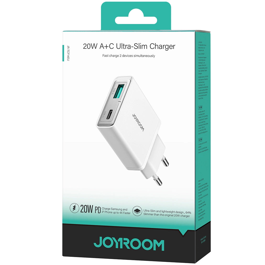 Ładowarka sieciowa Joyroom JR-TCF14, 20W, 3A, 1 x USB-A - 1 x USB-C, biała 