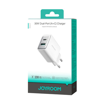 Ładowarka sieciowa Joyroom JR-TCF15, 30W, 5A, 1 x USB-A - 1 x USB-C, Biała