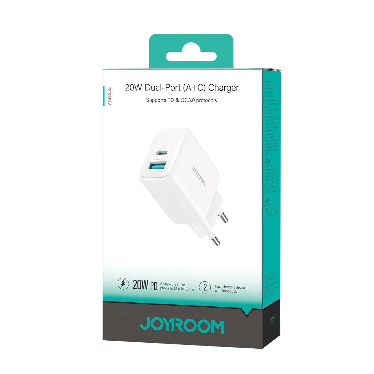 Ładowarka sieciowa Joyroom JR-TCF21, 20W, 3A, 1 x USB-A - 1 x USB-C, Biała