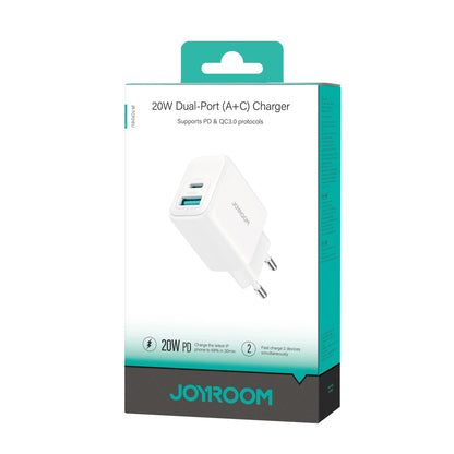 Ładowarka sieciowa Joyroom JR-TCF21, 20W, 3A, 1 x USB-A - 1 x USB-C, Biała