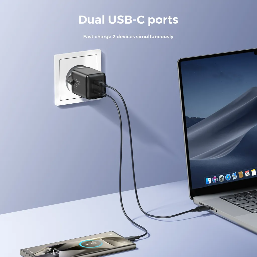 Ładowarka sieciowa Joyroom JR-TCG17, 45W, 3A, 2 x USB-C, Czarny