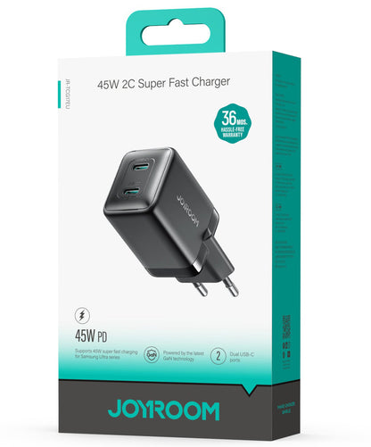 Ładowarka sieciowa Joyroom JR-TCG17, 45W, 3A, 2 x USB-C, Czarny