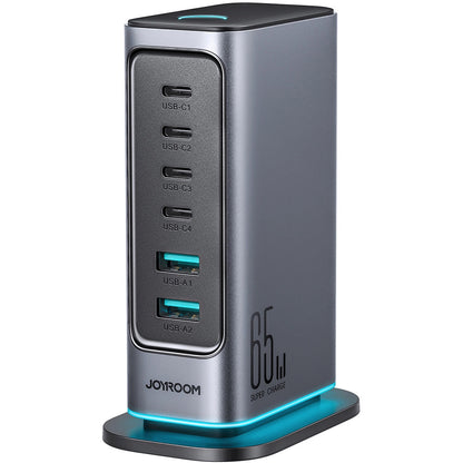 Ładowarka stacja Joyroom JR-TCM02, 65W, 3.25A, 2 x USB-A - 4 x USB-C, Szara