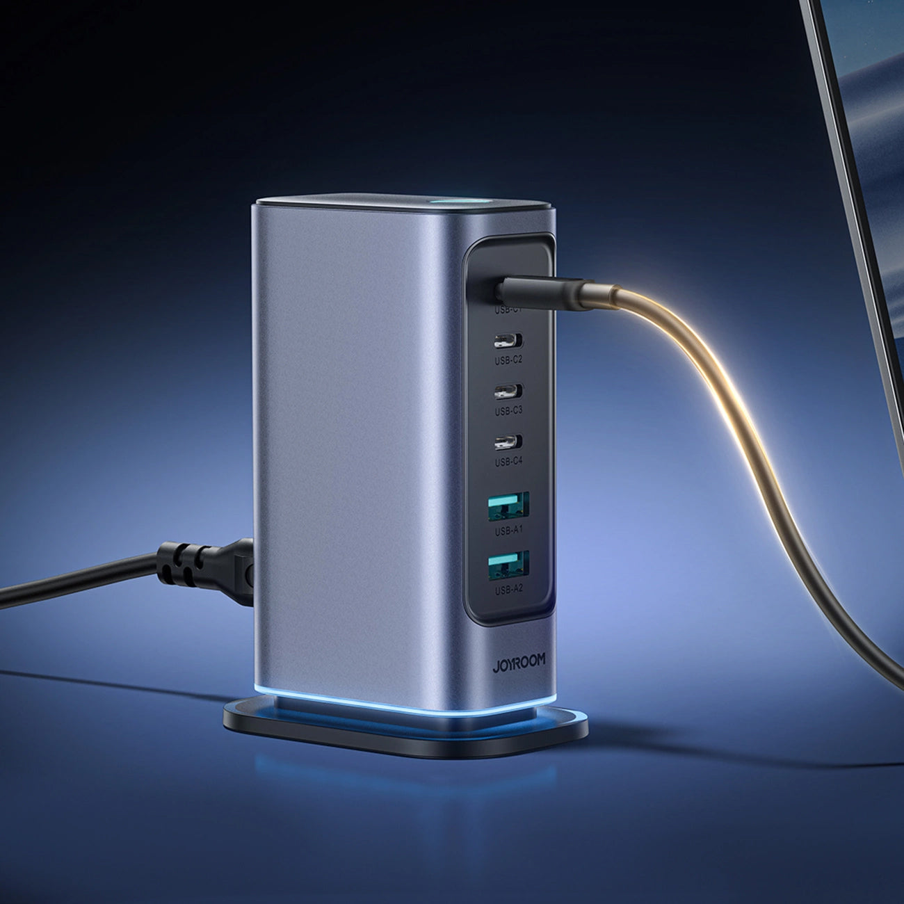 Ładowarka stacja Joyroom JR-TCM02, 65W, 3.25A, 2 x USB-A - 4 x USB-C, Szara