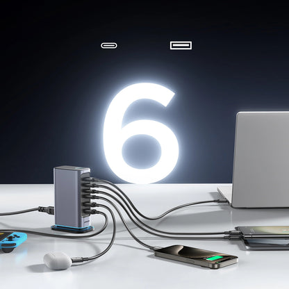 Ładowarka stacja Joyroom JR-TCM02, 65W, 3.25A, 2 x USB-A - 4 x USB-C, Szara