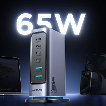 Ładowarka stacja Joyroom JR-TCM02, 65W, 3.25A, 2 x USB-A - 4 x USB-C, Szara