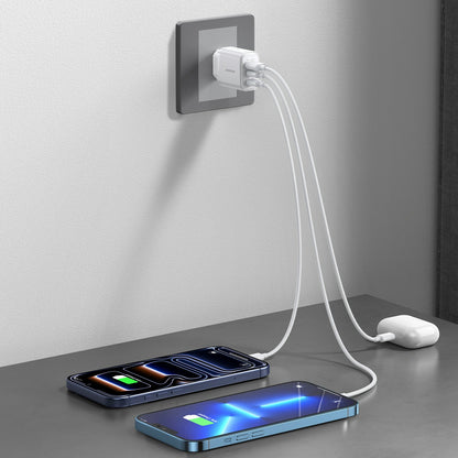 Joyroom JR-TG6 Network Charger, 30W, 3A, 1 x Lightning - 1 x USB-A - 1 x USB-C, White