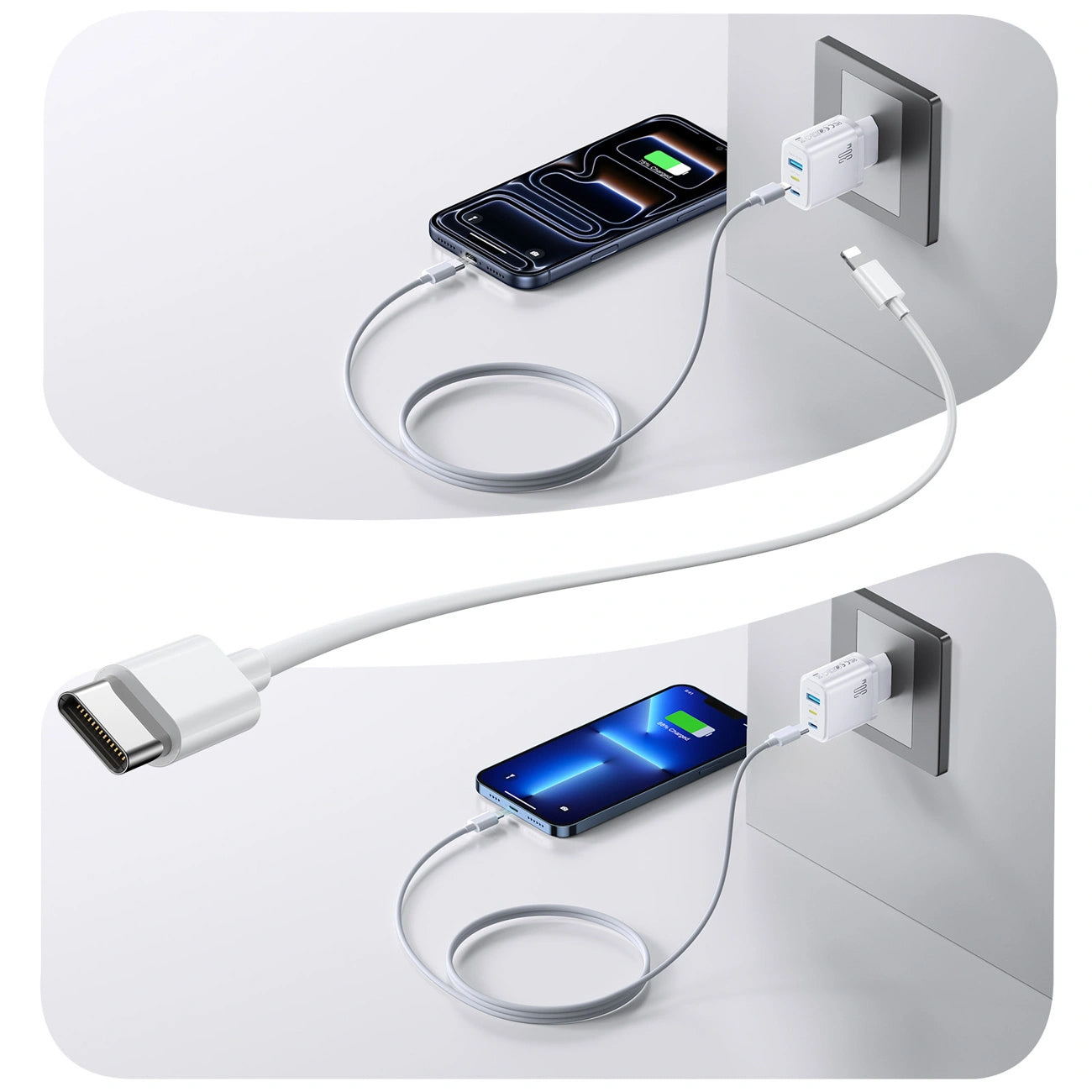 Joyroom JR-TG6 Network Charger, 30W, 3A, 1 x Lightning - 1 x USB-A - 1 x USB-C, White