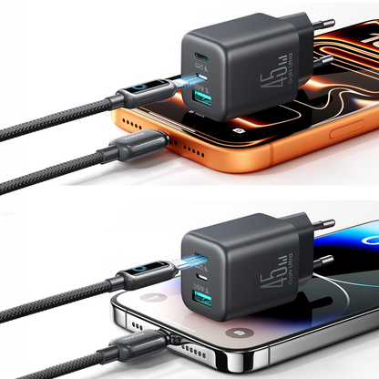 Ładowarka sieciowa Joyroom JR-TO1, 45W, 3A, 1 x Lightning - 1 x USB-A - 1 x USB-C, Czarny