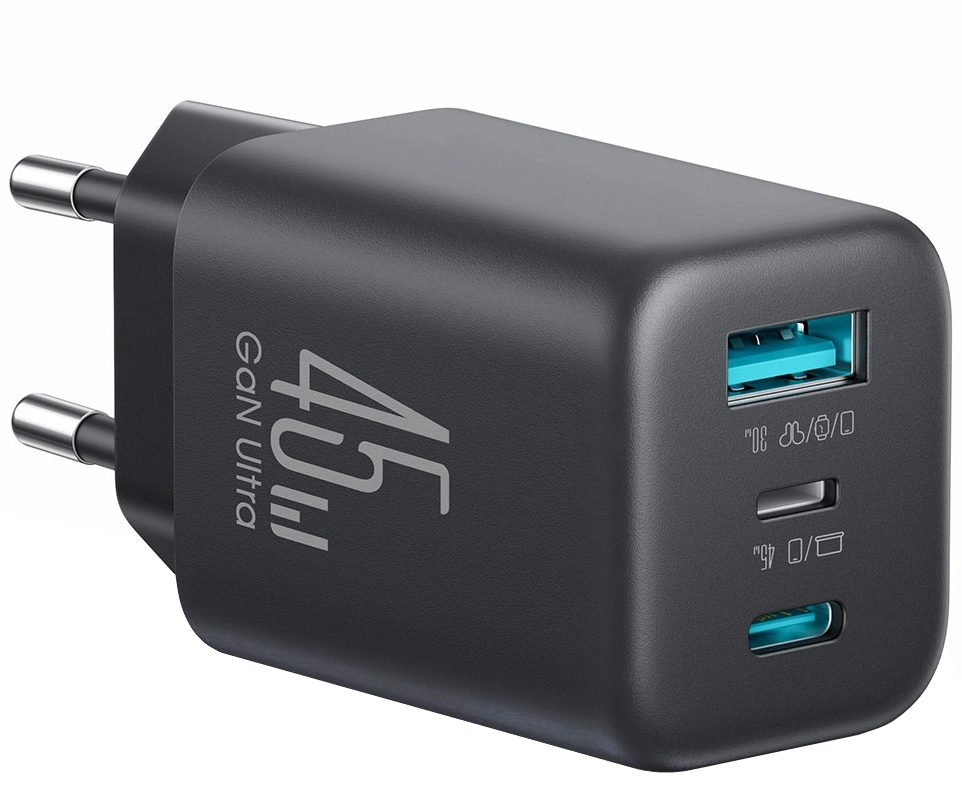 Ładowarka sieciowa Joyroom JR-TO1, 45W, 3A, 1 x Lightning - 1 x USB-A - 1 x USB-C, Czarny