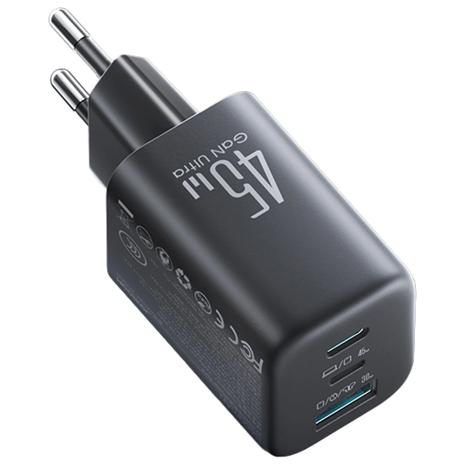 Ładowarka sieciowa Joyroom JR-TO1, 45W, 3A, 1 x Lightning - 1 x USB-A - 1 x USB-C, Czarny
