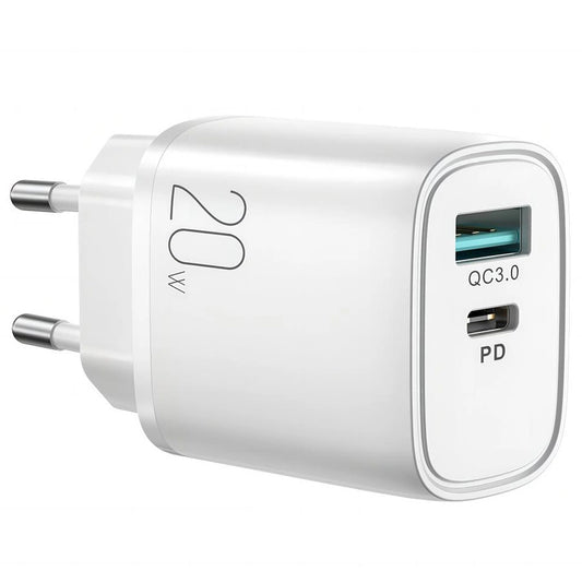 Ładowarka sieciowa Joyroom L-QP2011, 20W, 3A, 1 x USB-A - 1 x USB-C, biała 