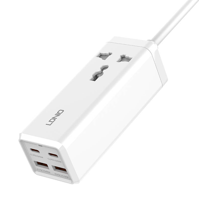 Ładowarka sieciowa Ldnio SC1418, 2500W, 5A, 1 x wtyczka - 2 x USB-A - 2 x USB-C, biała