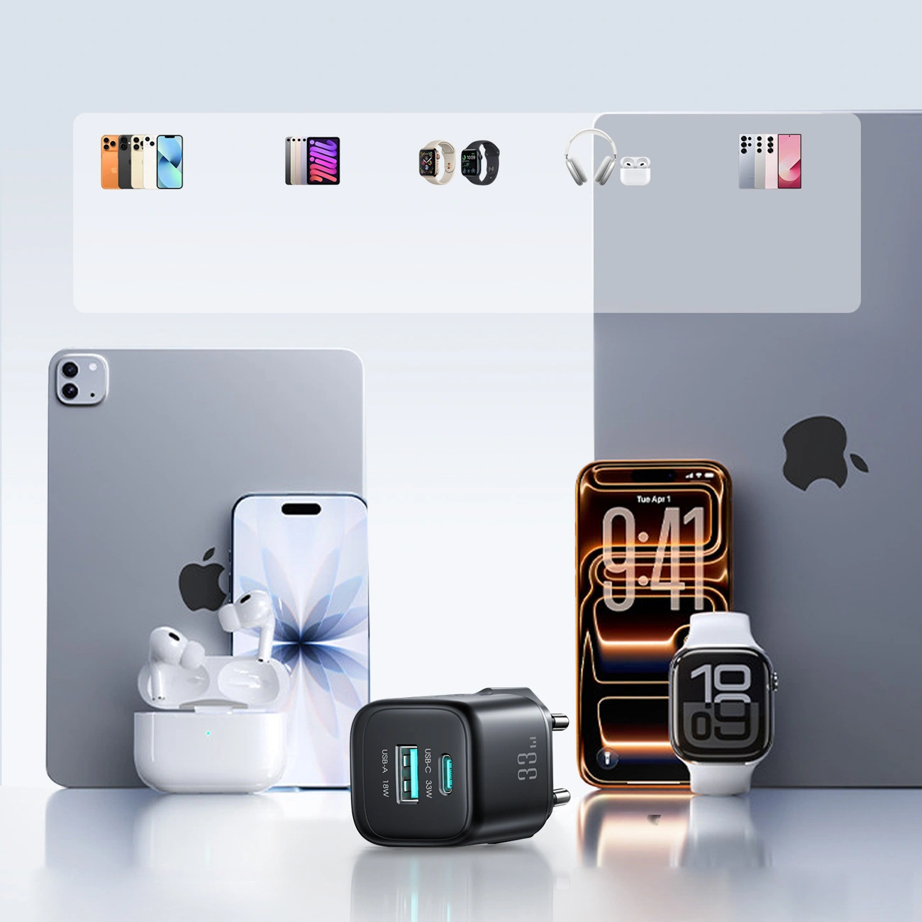 Ładowarka sieciowa Joyroom JR-TG7, 33W, 3A, 1 x USB-A - 1 x USB-C, Czarny