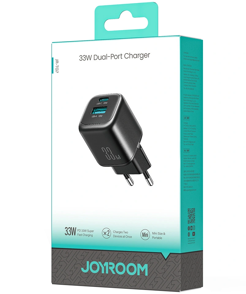 Ładowarka sieciowa Joyroom JR-TG7, 33W, 3A, 1 x USB-A - 1 x USB-C, Czarny
