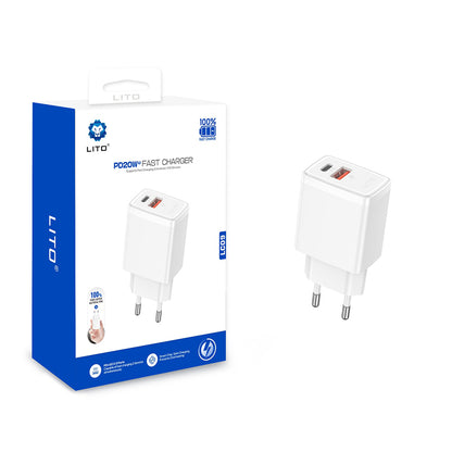 Ładowarka sieciowa Lito LC09, 20W, 3A, 1 x USB-A - 1 x USB-C, Biała
