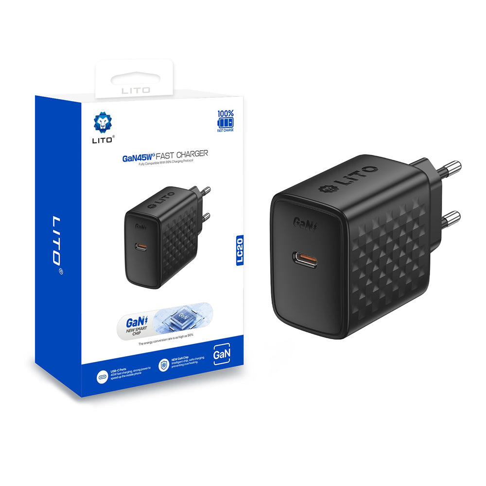 Ładowarka sieciowa Lito LC20, 45W, 3A, 1 x USB-C, Czarna