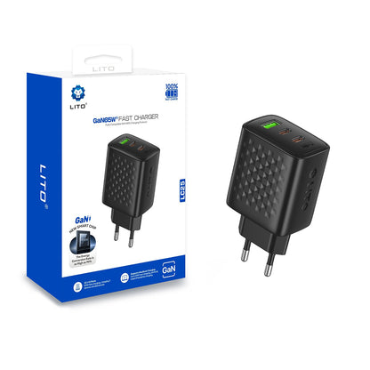 Ładowarka sieciowa Lito LC25, 65W, 3.25A, 1 x USB-A - 2 x USB-C, Czarny