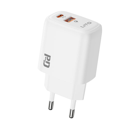 Ładowarka sieciowa Lito LC28, 20W, 3A, 1 x USB-A - 1 x USB-C, Biała