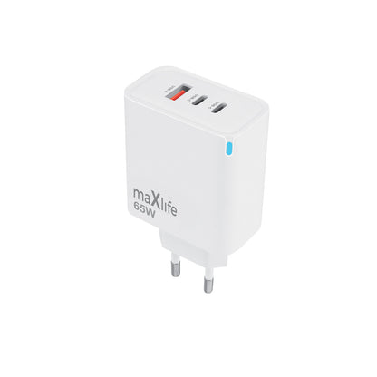 Ładowarka sieciowa MaXlife MXTC-09-65ACC, 65W, 3.25A, 1 x USB-A - 2 x USB-C, Biała