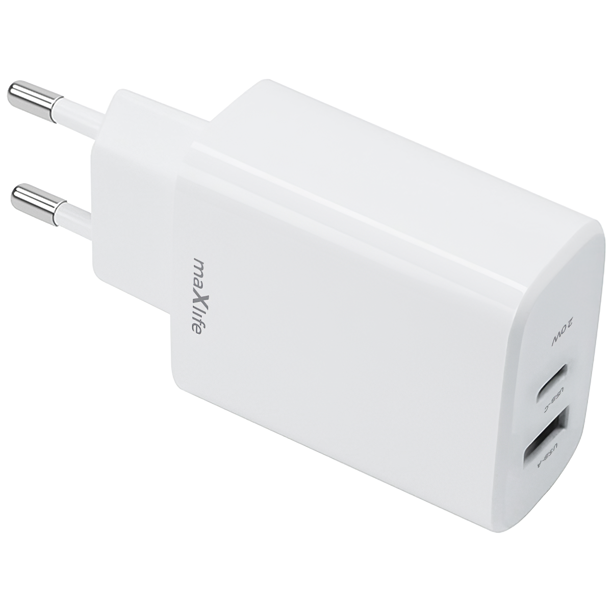 Ładowarka sieciowa MaXlife MXTC-10-20AC, 20W, 3A, 1 x USB-A - 1 x USB-C, biała 