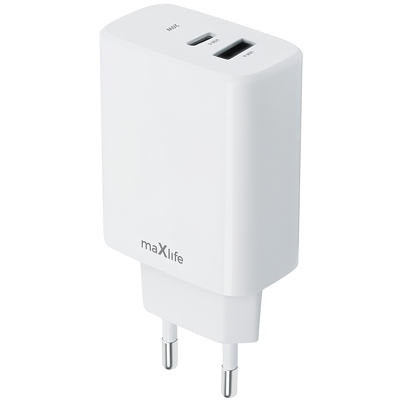 Ładowarka sieciowa MaXlife MXTC-10-20AC, 20W, 3A, 1 x USB-A - 1 x USB-C, biała 