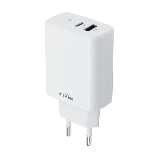 Ładowarka sieciowa MaXlife MXTC-10-30AC, 30W, 3A, 1 x USB-A - 1 x USB-C, biała 