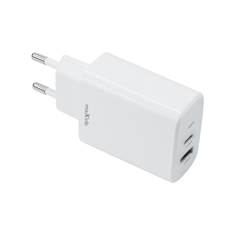 Ładowarka sieciowa MaXlife MXTC-10-30AC, 30W, 3A, 1 x USB-A - 1 x USB-C, biała 