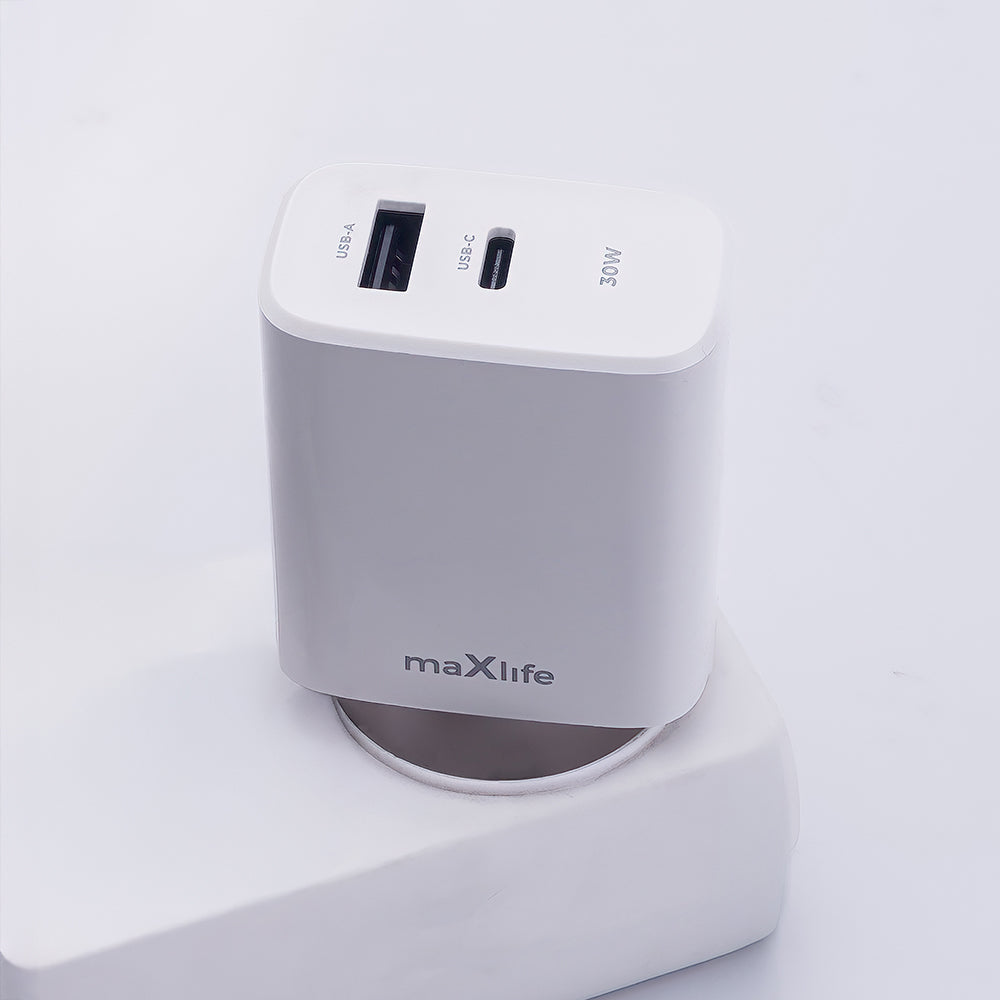 Ładowarka sieciowa MaXlife MXTC-10-30AC, 30W, 3A, 1 x USB-A - 1 x USB-C, biała 