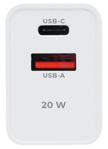 MaXlife MXTC-13-20AC Network Charger, 20W, 3A, 1 x USB-A - 1 x USB-C, White