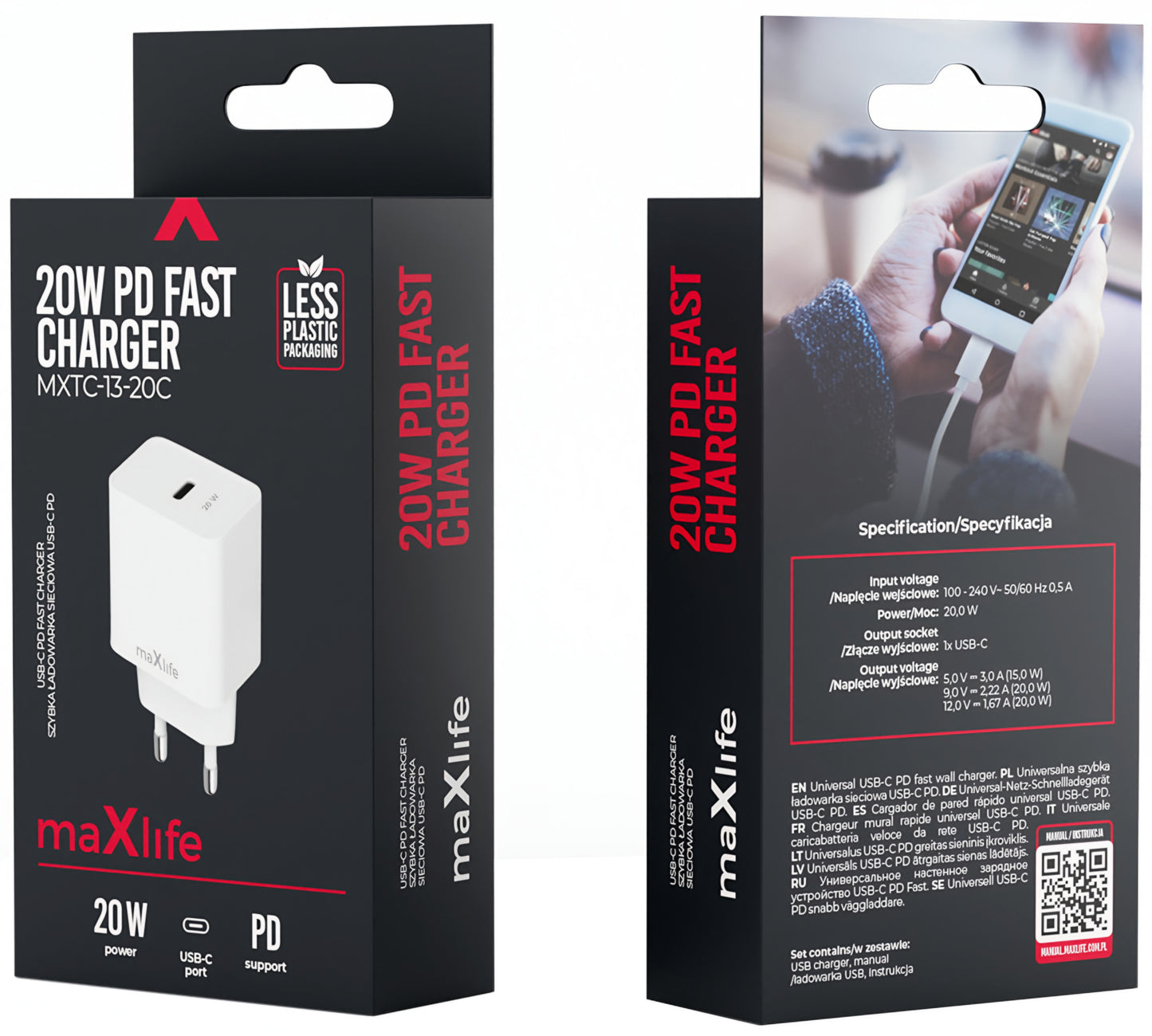 Ładowarka sieciowa MaXlife MXTC-13-20C, 20W, 3A, 1 x USB-C, Biała