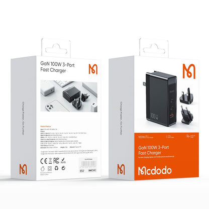 Ładowarka sieciowa McDodo CH-8101 Pro Nuc AR Power Travel, 100W, 5A, 1 x USB-A - 2 x USB-C, Czarny
