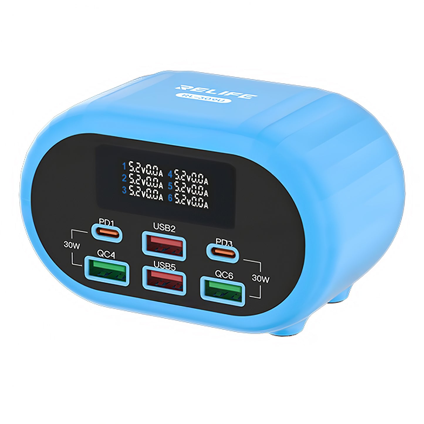 Ładowarka stacji Relife RL-309U, 72W, 5A, 2 x USB-C - 4 x USB-A, Niebieska