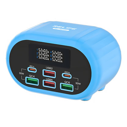 Ładowarka stacji Relife RL-309U, 72W, 5A, 2 x USB-C - 4 x USB-A, Niebieska