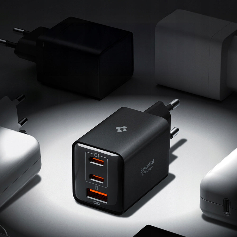Ładowarka sieciowa Spigen EE473EU Essential, 47W, 3A, 1 x USB-A - 2 x USB-C, Czarny ACH09465