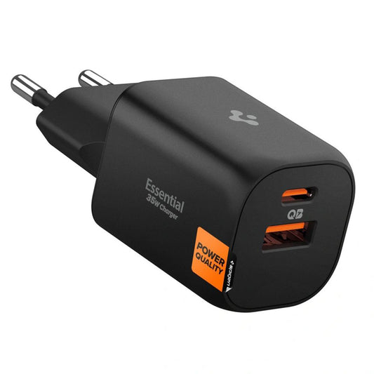 Ładowarka sieciowa Spigen Essential, 35W, 3A, 1 x USB-A - 1 x USB-C, Czarny