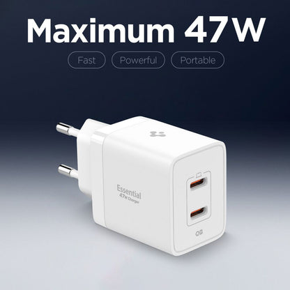 Ładowarka sieciowa Spigen Essential, 47W, 3A, 2 x USB-C, Biała