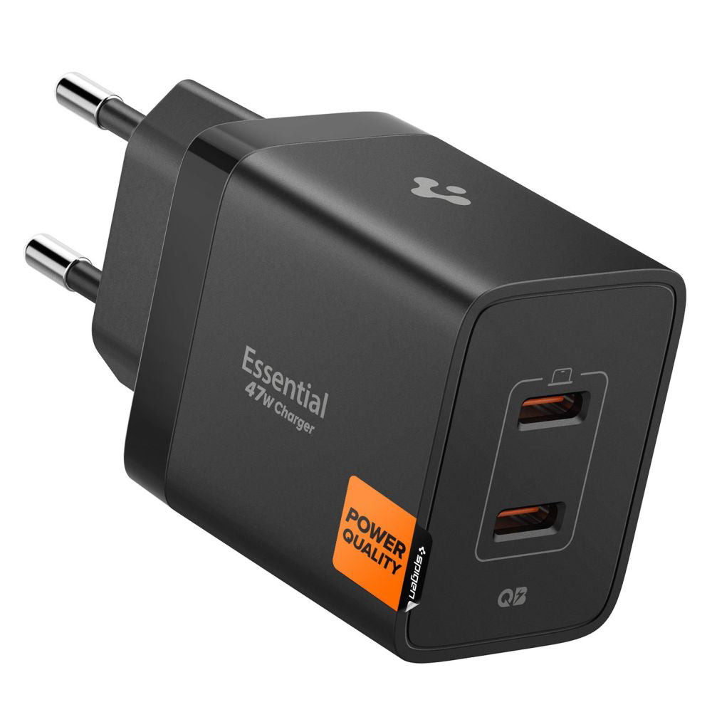 Ładowarka sieciowa Spigen Essential, 47W, 3A, 2 x USB-C, Czarna