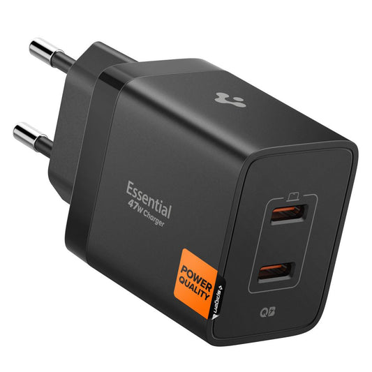 Ładowarka sieciowa Spigen Essential, 47W, 3A, 2 x USB-C, Czarna
