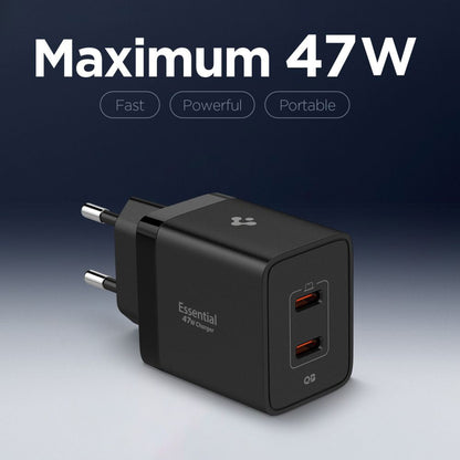 Ładowarka sieciowa Spigen Essential, 47W, 3A, 2 x USB-C, Czarna