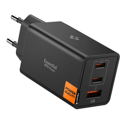Ładowarka sieciowa Spigen Essential, 67W, 3.25A, 1 x USB-A - 2 x USB-C, Czarny