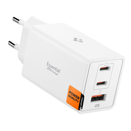 Ładowarka sieciowa Spigen Essential, 67W, 3.25A, 1 x USB-A - 2 x USB-C, Biała ACH08710