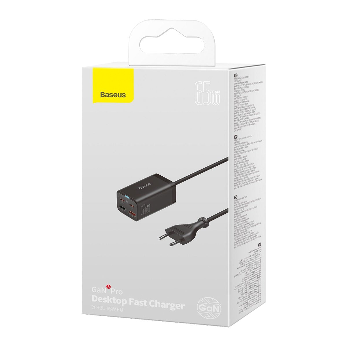 Ładowarka sieciowa Baseus GaN3 Pro USB-C z kablem, 65 W, 3 A, 2 x USB-A - 2 x USB-C, czarna CCGP04010101