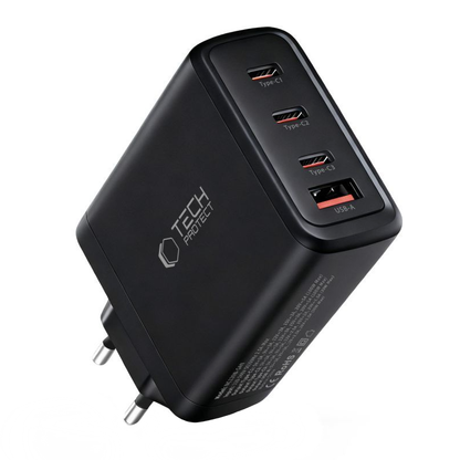 Ładowarka sieciowa Tech-Protect NC120W-GAN, 120W, 5A, 1 x USB-A - 3 x USB-C, Czarny